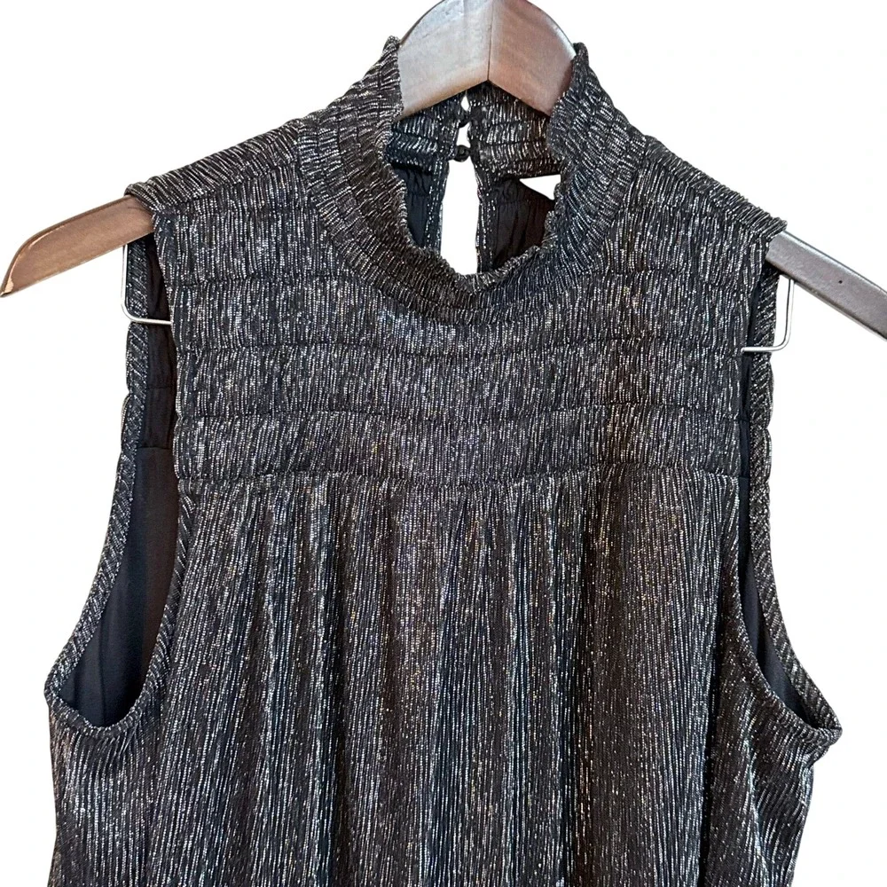 Nine West Women's Black Metallic Mock Neck Sleeveless‎ A-Line Dress Size M - Picture 6 of 10